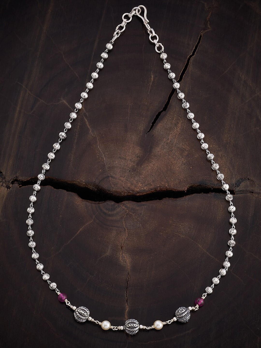 

Kushal's Fashion Jewellery Rhodium-Plated Artificial Stones Oxidised Necklace, Silver