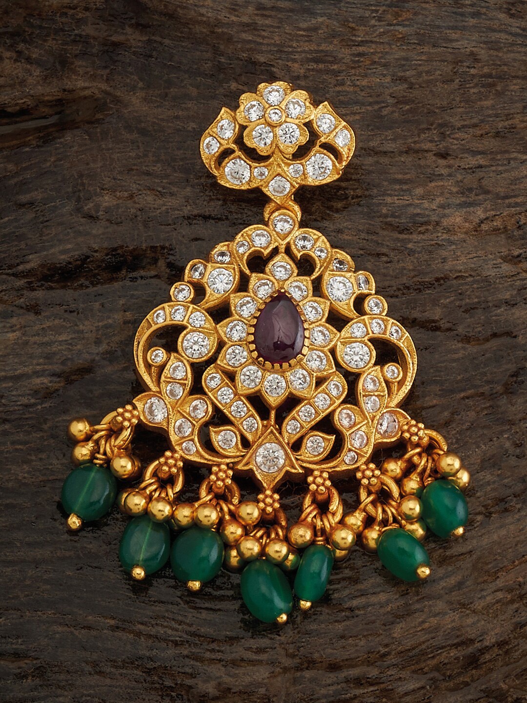 

Kushal's Fashion Jewellery 92.5 Sterling Silver Gold-Plated Stone-Studded Temple Pendant, Red