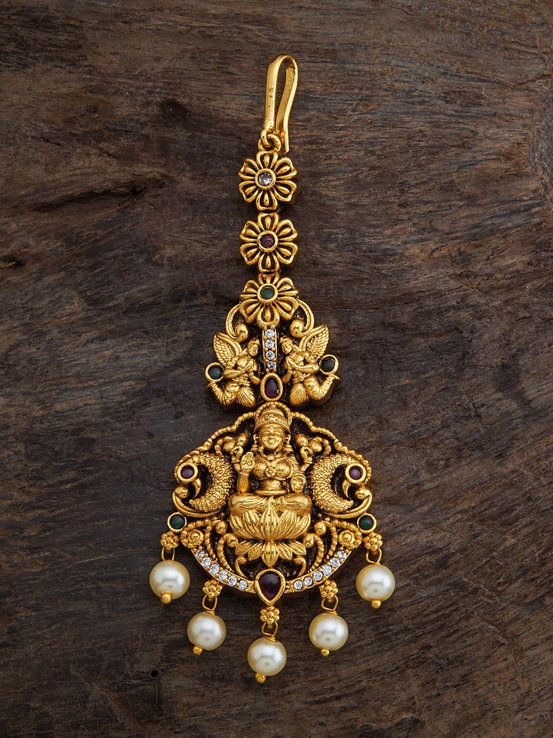 

Kushal's Fashion Jewellery Gold-Plated Maangtikka, Green