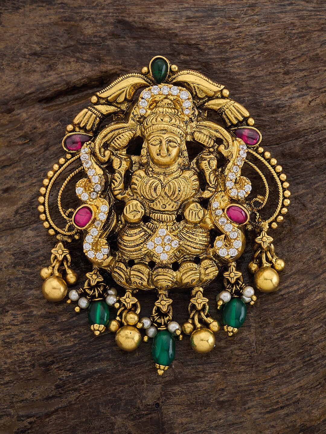 

Kushal's Fashion Jewellery 92.5 Sterling Silver Gold-Plated Stone-Studded Temple Pendant