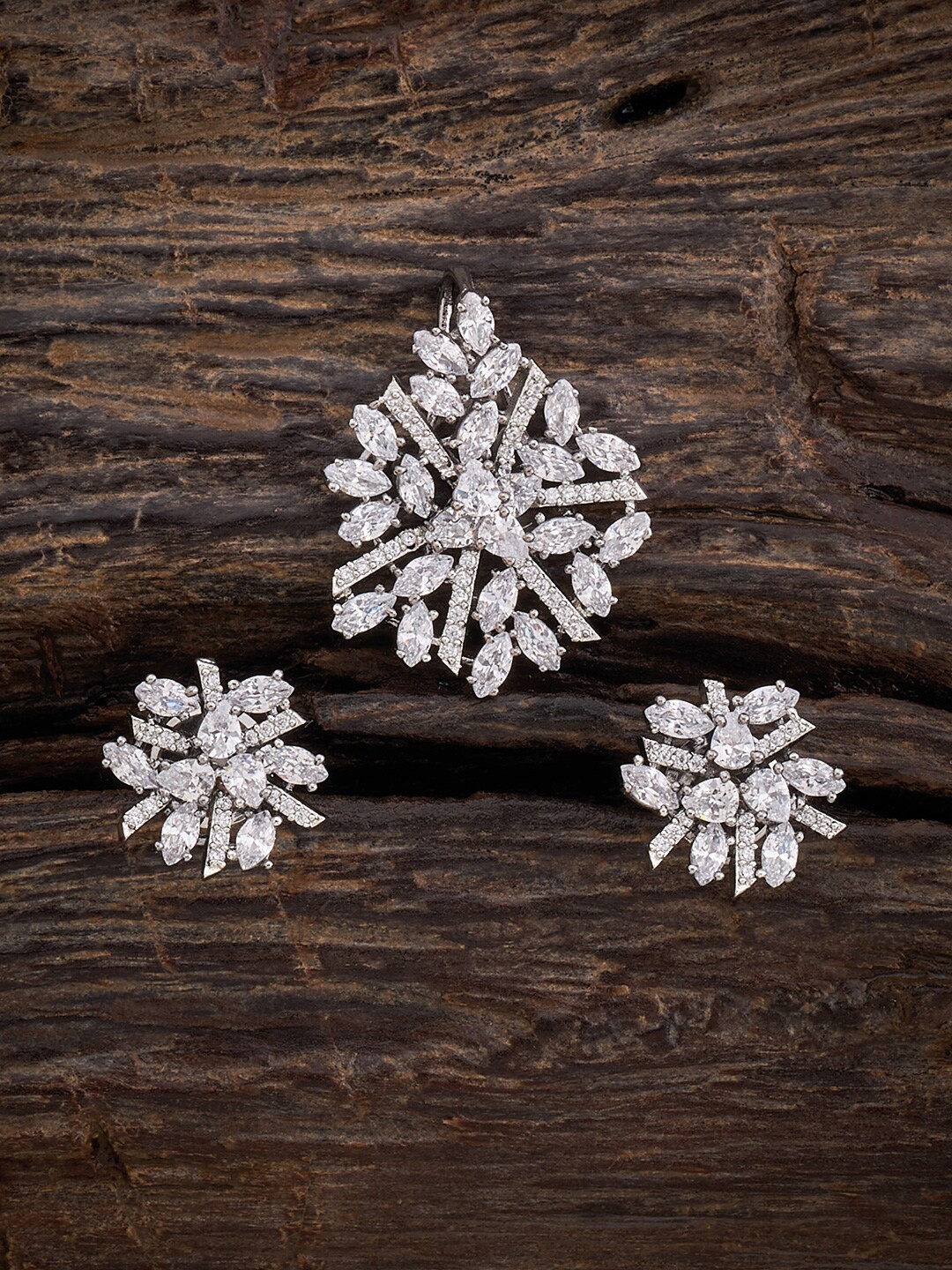 

Kushal's Fashion Jewellery Rhodium-Plated CZ-Studded Pendant Set, Silver