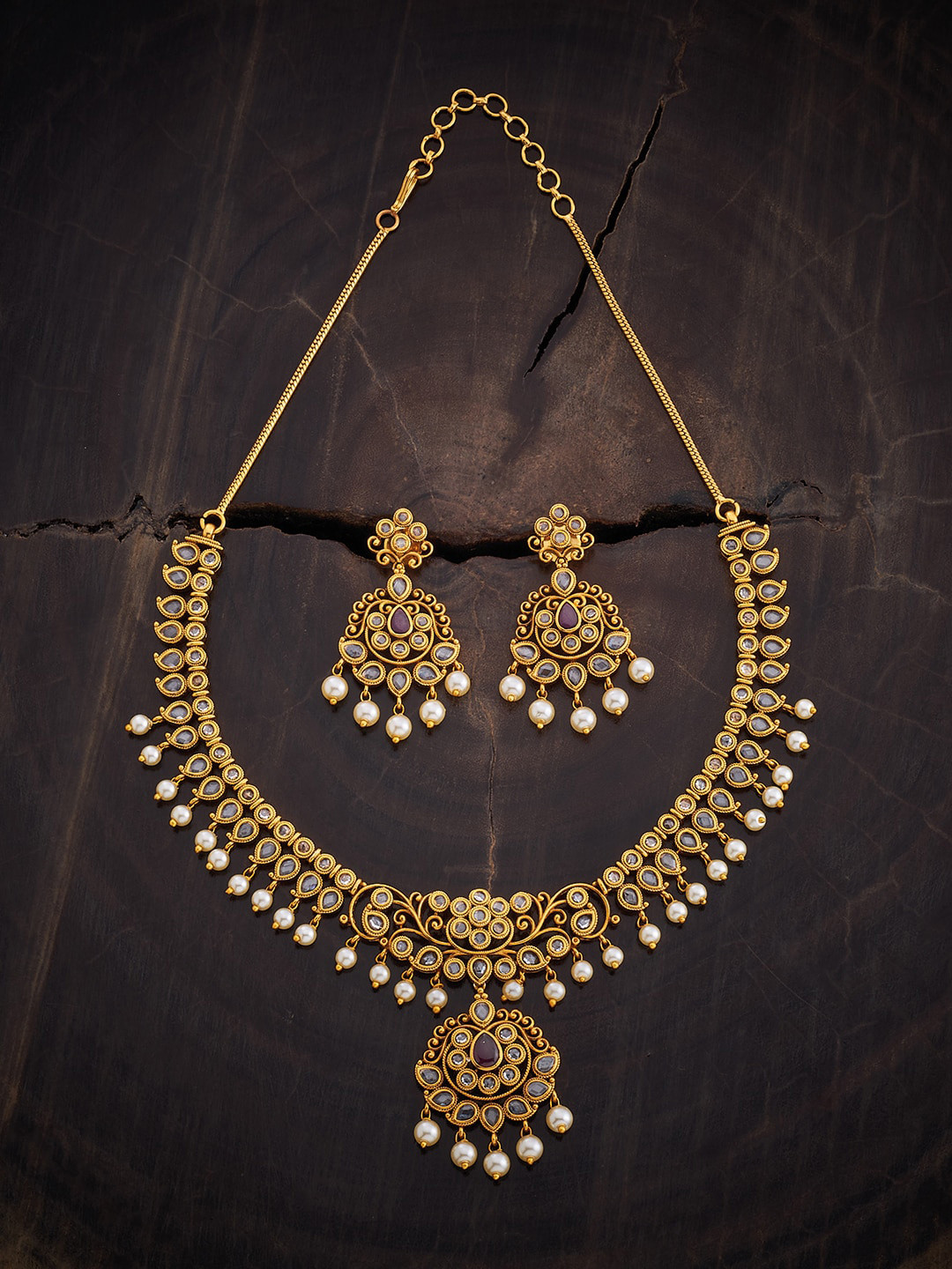 

Kushal's Fashion Jewellery Gold-Plated Stones-Studded & Beaded Antique Jewellery Set