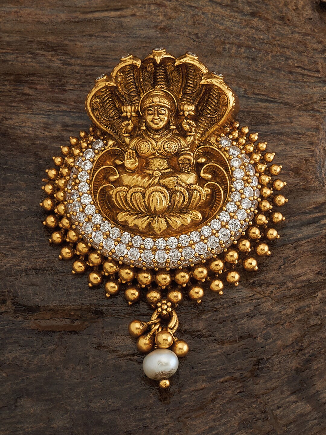 

Kushal's Fashion Jewellery 92.5 Sterling Silver Gold-Plated Stone-Studded Temple Pendant