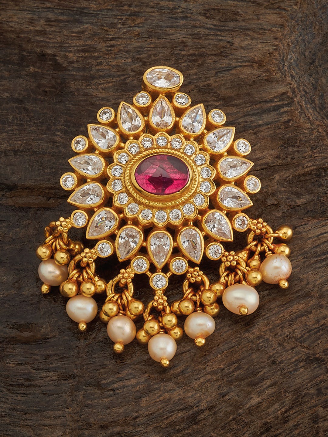 

Kushal's Fashion Jewellery 92.5 Sterling Silver Gold-Plated Stone-Studded Temple Pendant