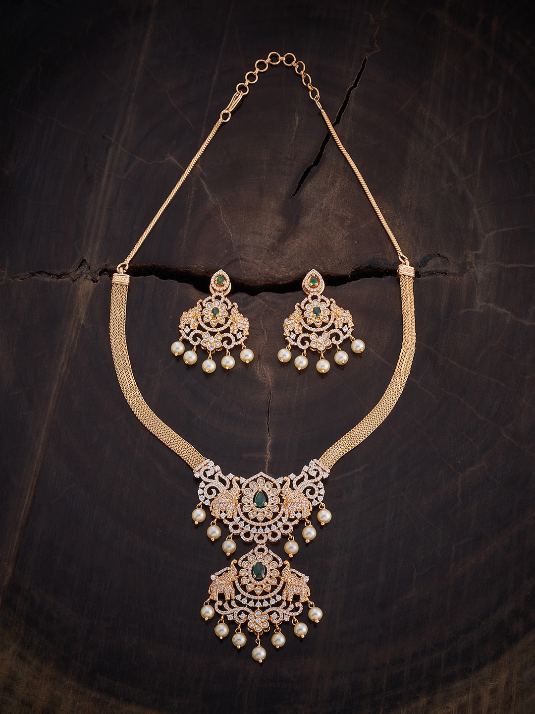 

Kushal's Fashion Jewellery Gold-Plated CZ-Studded & Beaded Jewellery Set