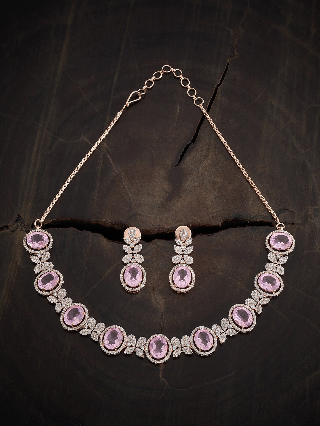 

Kushal's Fashion Jewellery Rose Gold-Plated CZ-Studded Jewellery Set