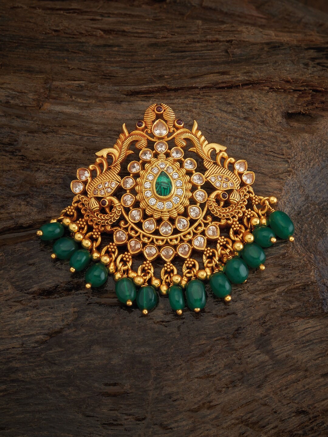 

Kushal's Fashion Jewellery 92.5 Sterling Silver Gold-Plated Stone-Studded Temple Pendant