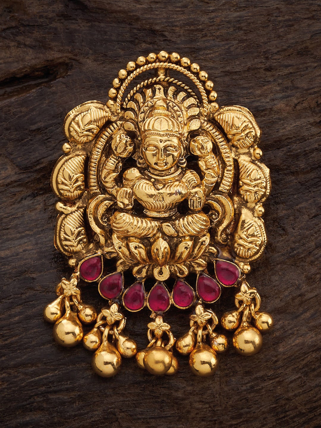 

Kushal's Fashion Jewellery 92.5 Sterling Silver Gold-Plated Stone-Studded Temple Pendant