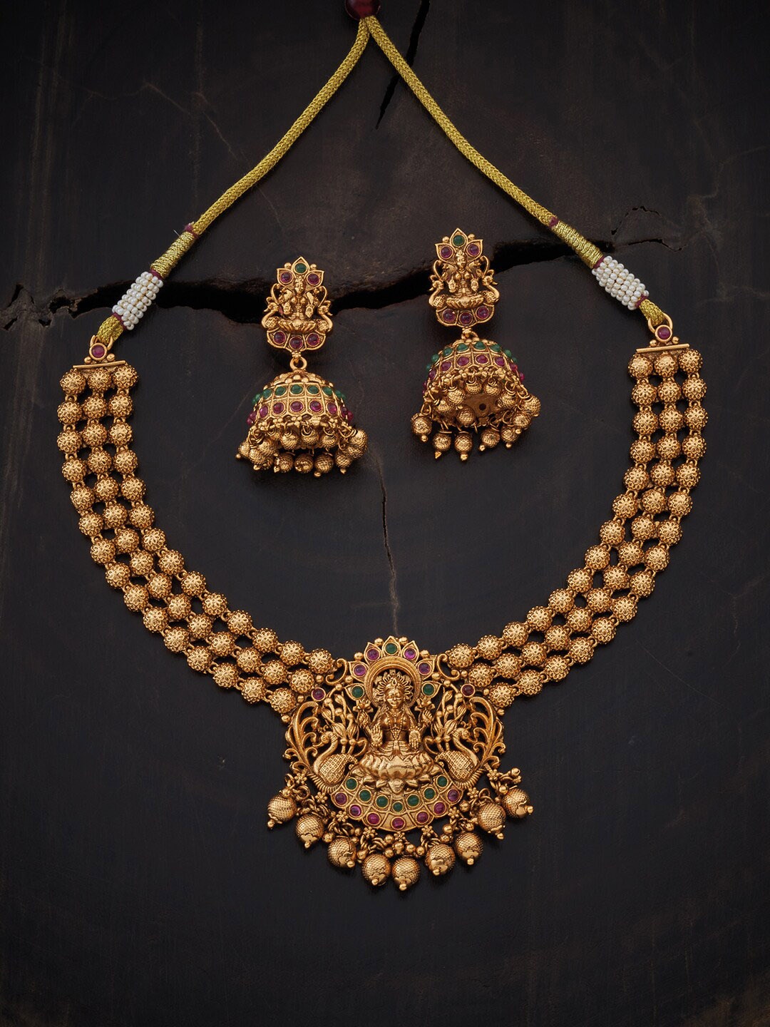 

Kushal's Fashion Jewellery Gold-Plated Stones-Studded & Beaded Antique Jewellery Set