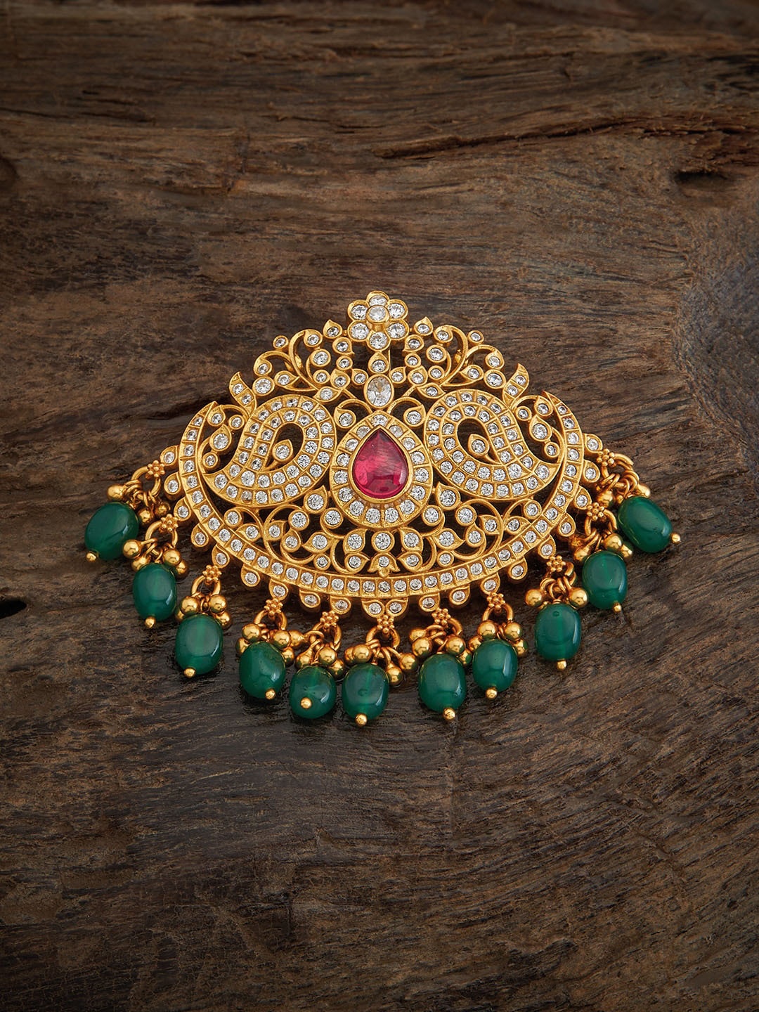 

Kushal's Fashion Jewellery 92.5 Sterling Silver Gold-Plated Stone-Studded Temple Pendant