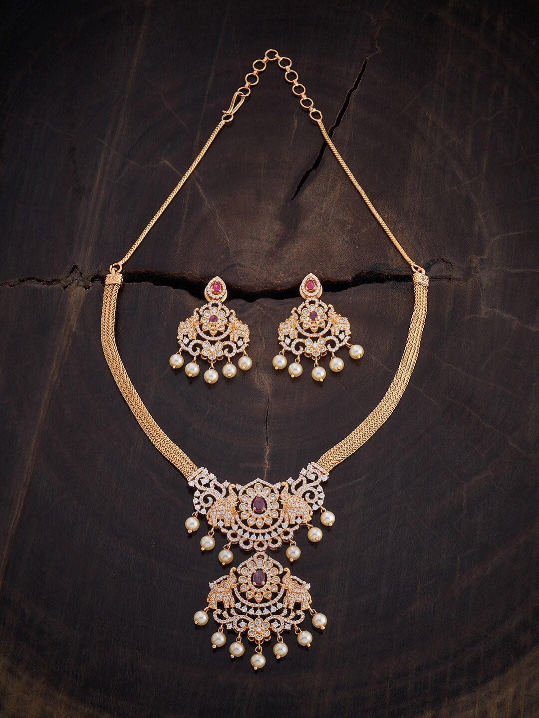 

Kushal's Fashion Jewellery Gold-Plated CZ-Studded & Beaded Jewellery Set