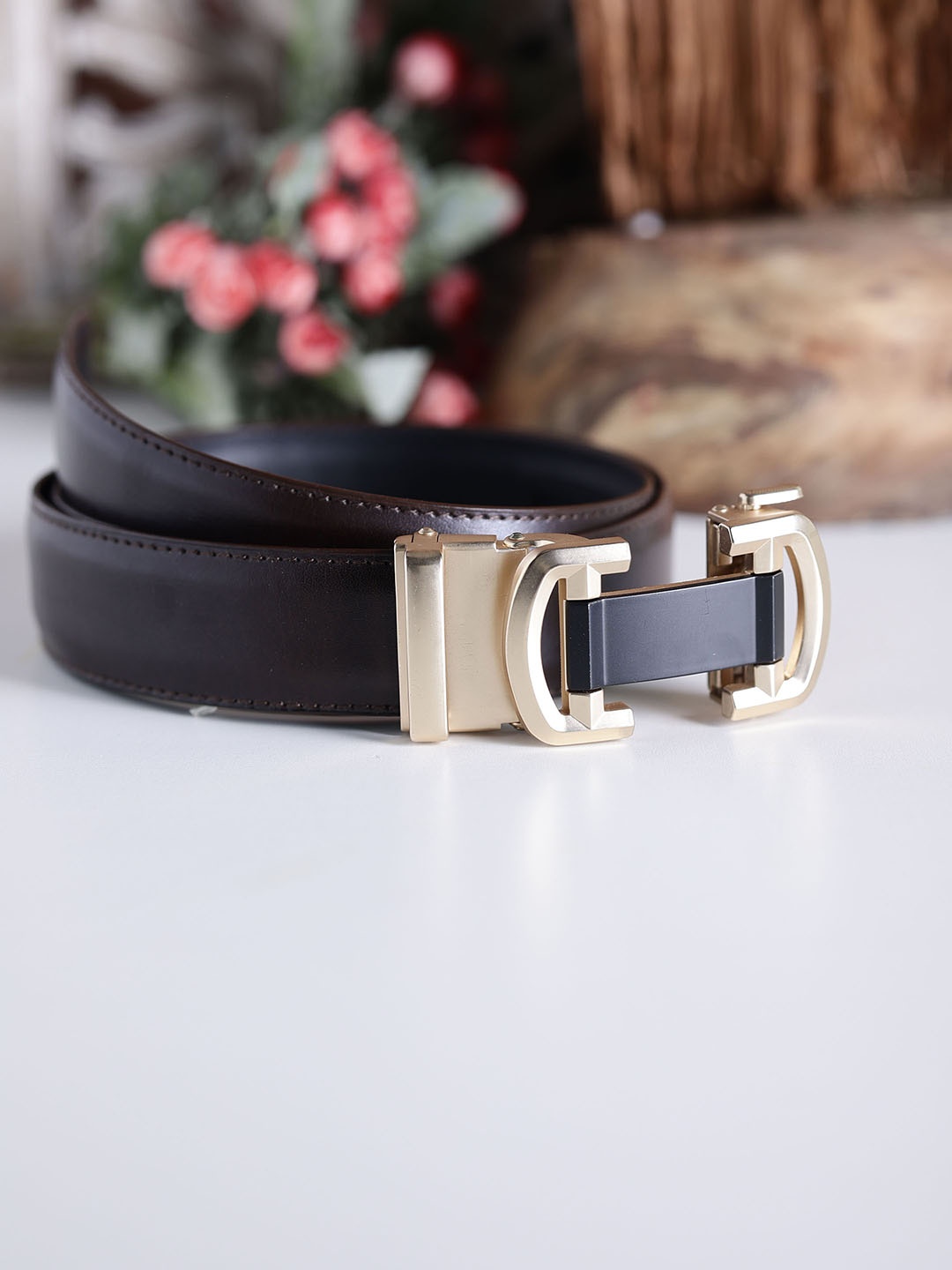 

ZEVORA Men Autolock Buckle Leather Belt, Black