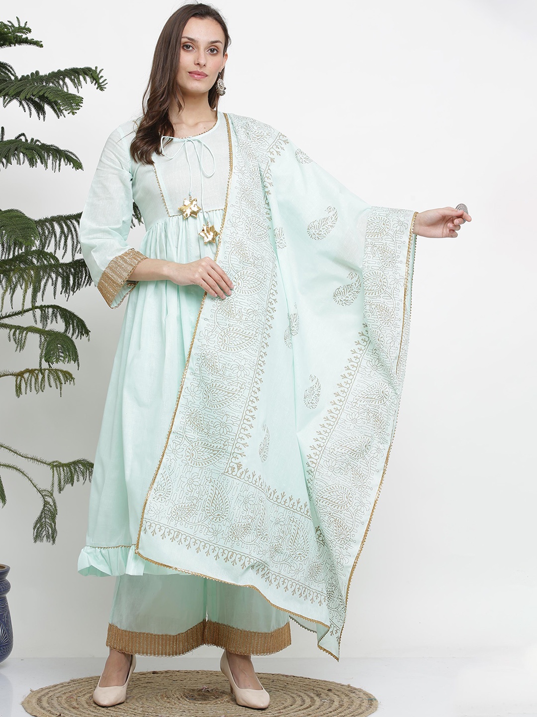 

KAANCHIE NANGGIA Gotta Patti Kurta & Palazzos With Dupatta, Turquoise blue