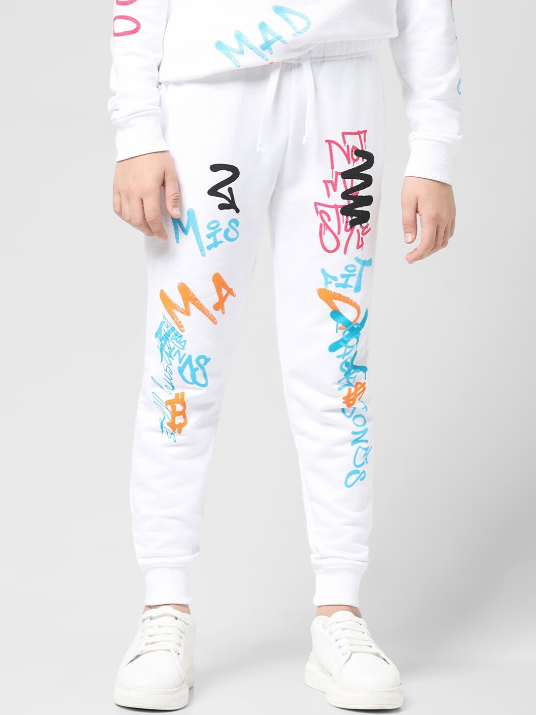 

Jack & Jones Junior Boys Typography Printed Mid-Rise Joggers, White