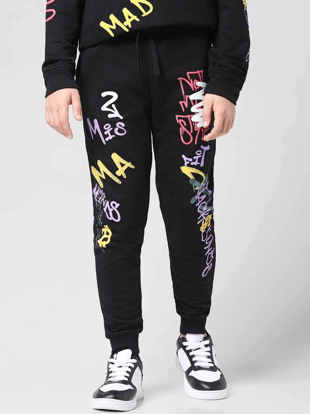 

Jack & Jones Junior Boys Typography Mid-Rise Joggers, Black