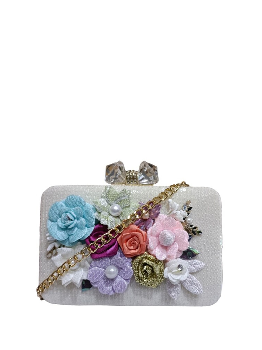 

Vdesi Embellished Box Clutch With Shoulder Straps, White