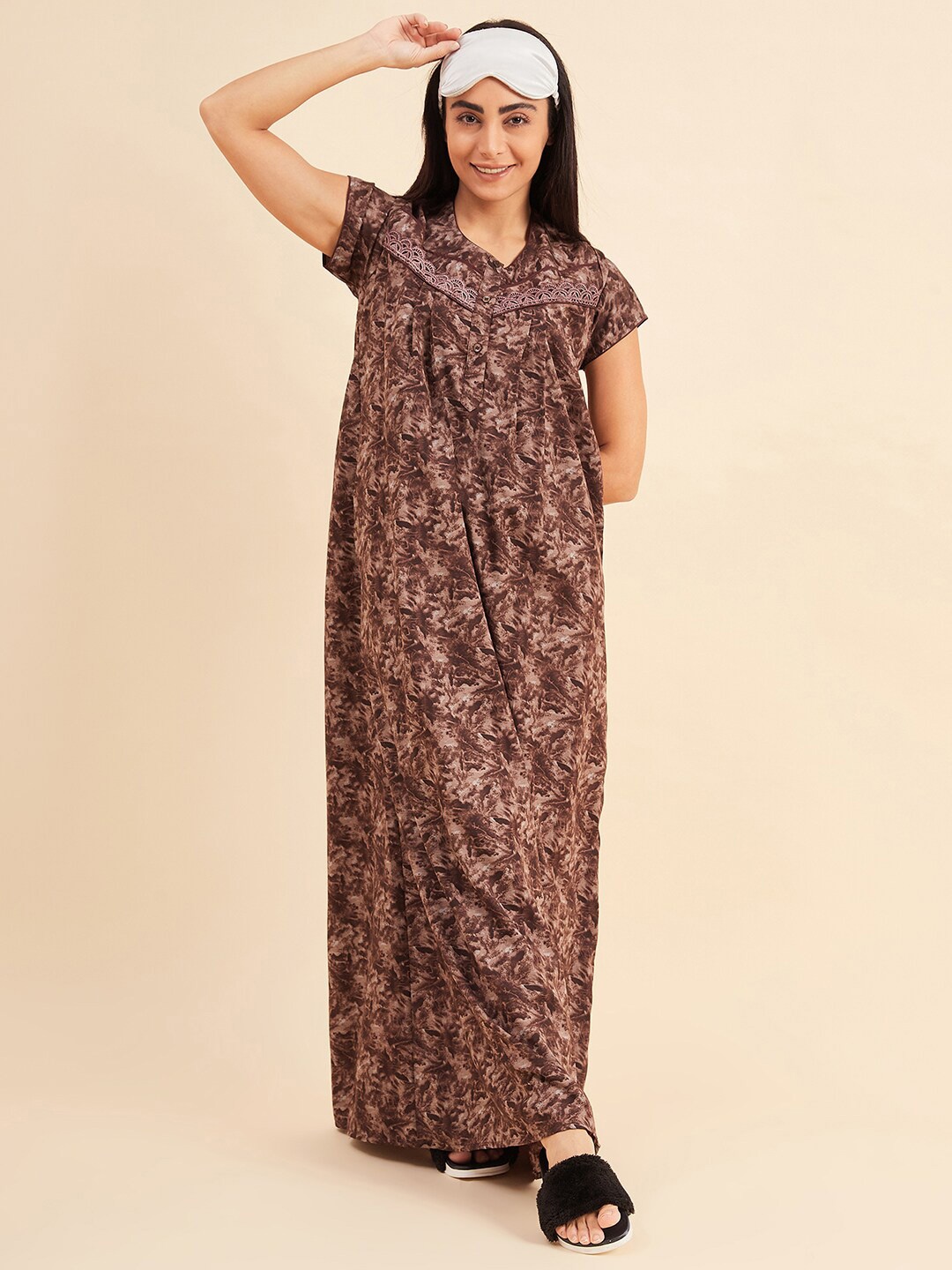 

Sweet Dreams Brown Abstract Printed Maxi Nightdress