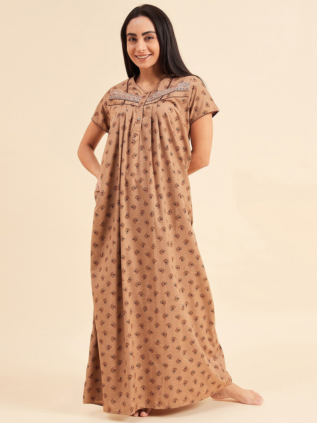 

Sweet Dreams Printed Pure Cotton Maxi Nightdress, Khaki