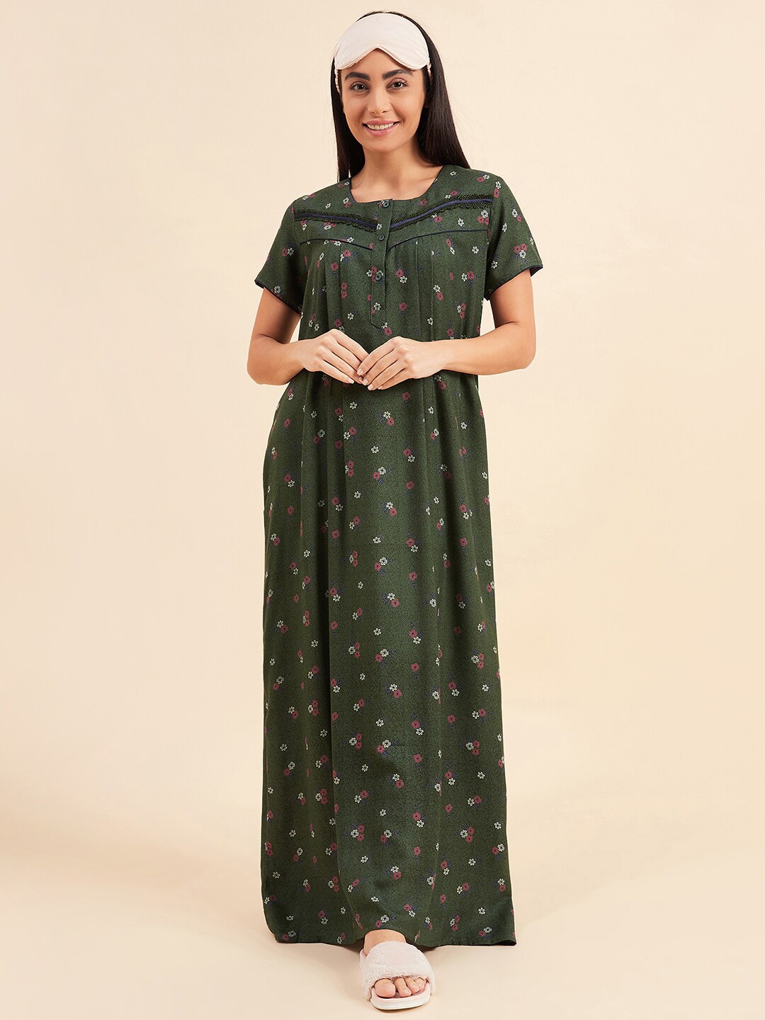 

Sweet Dreams Floral Printed Pure Cotton Maxi Nightdress, Green