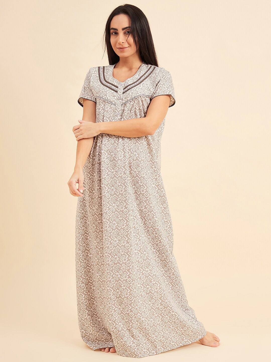 

Sweet Dreams Printed Pure Cotton Maxi Nightdress, Grey