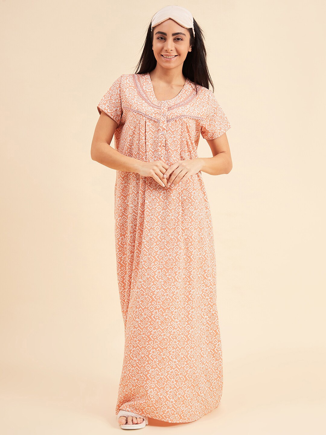 

Sweet Dreams Orange Floral Printed Maxi Nightdress