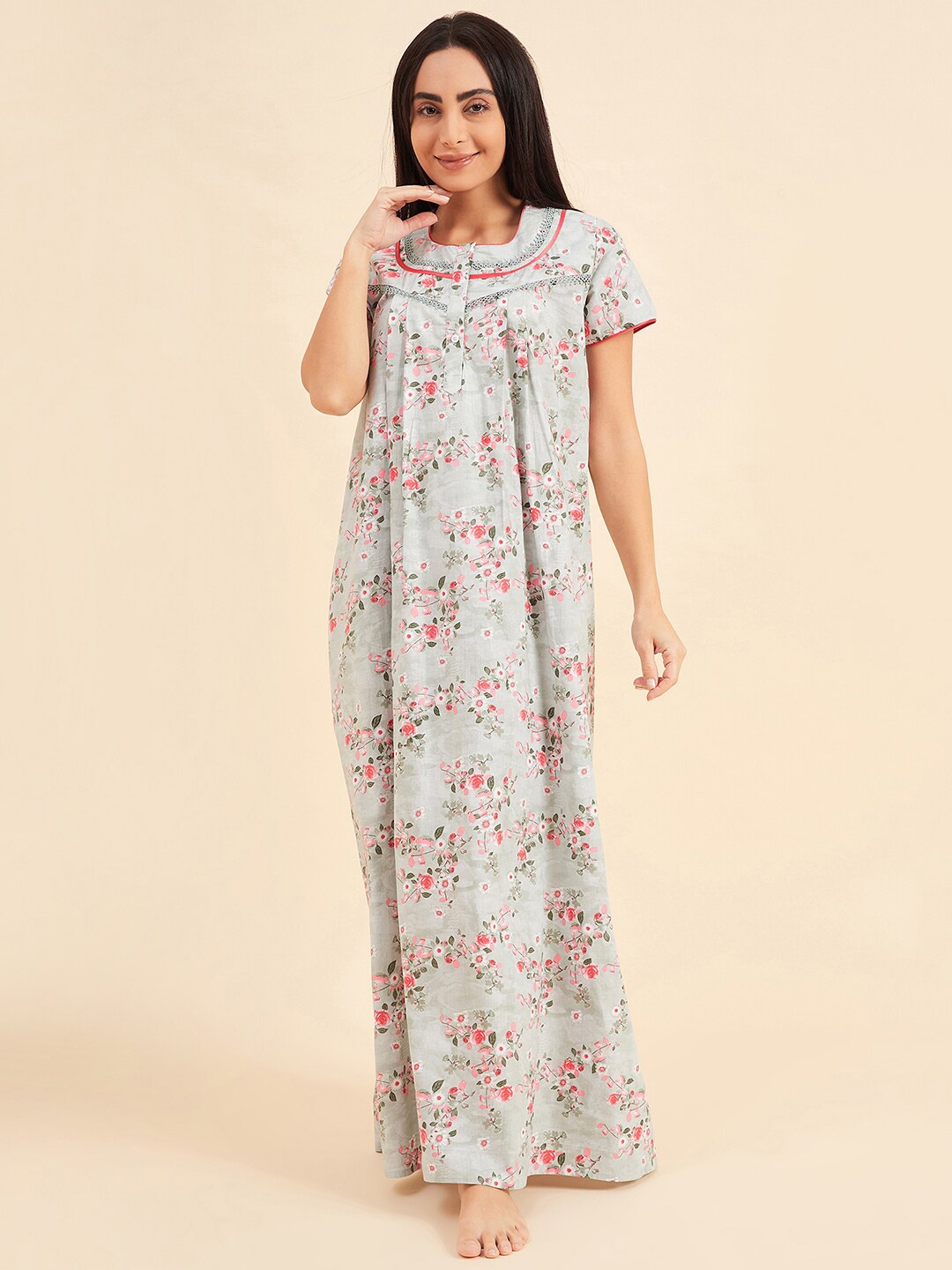 

Sweet Dreams Green Printed Pure Cotton Maxi Nightdress