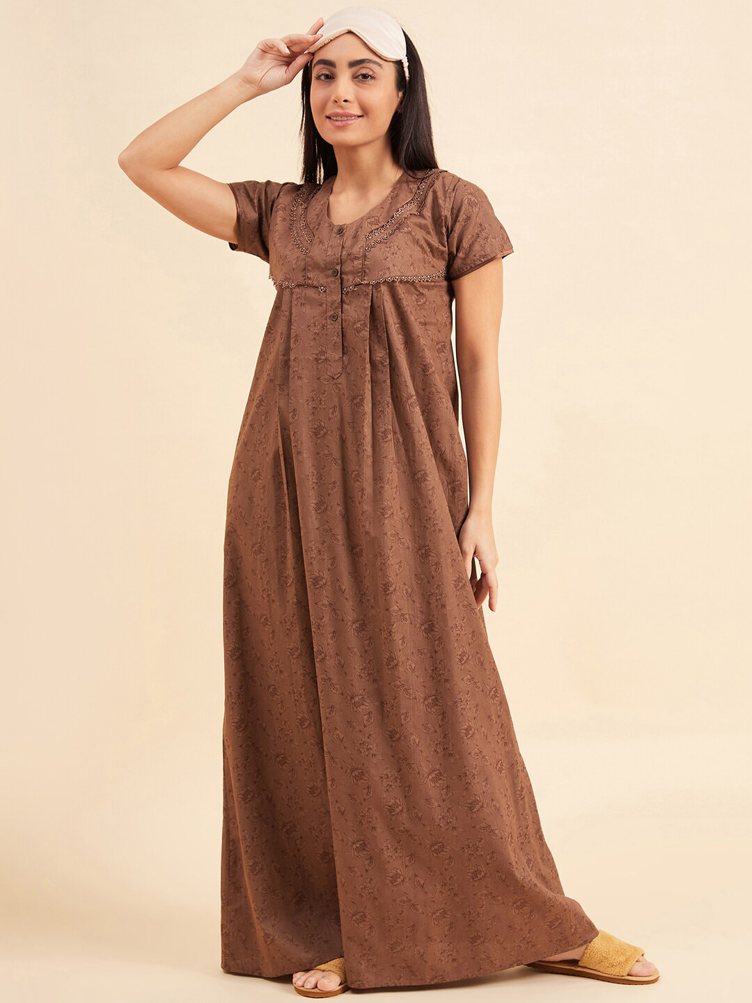 

Sweet Dreams Printed Pure Cotton Maxi Nightdress, Brown