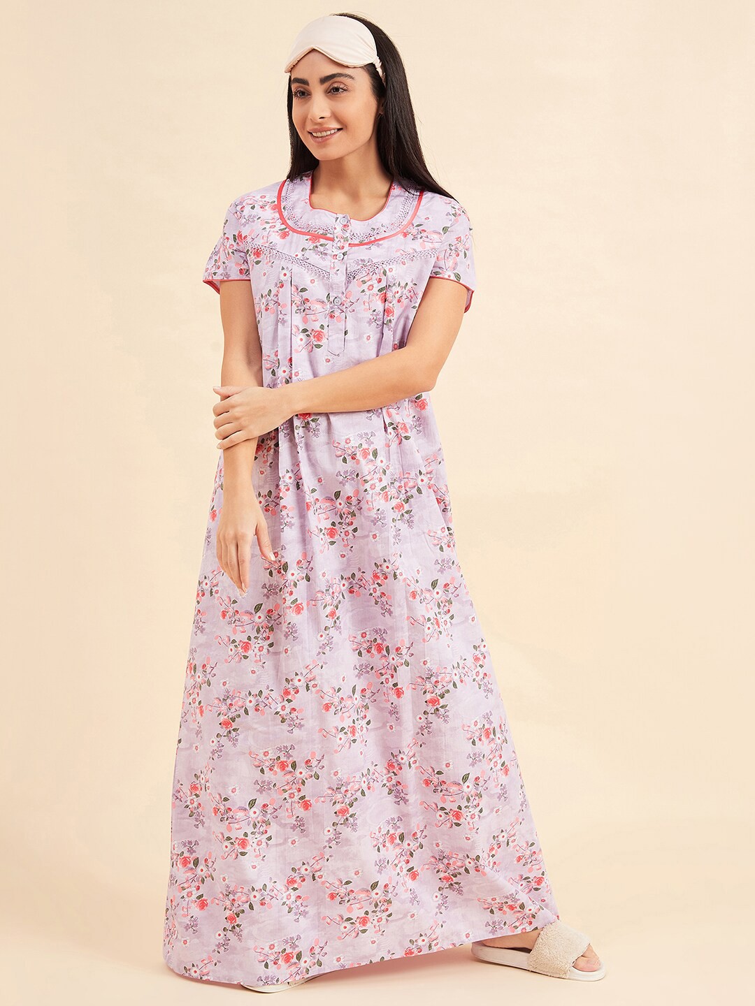 

Sweet Dreams Purple Floral Printed Pure Cotton Maxi Nightdress