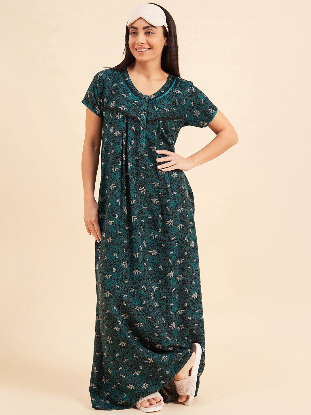 

Sweet Dreams Green Printed Maxi Nightdress
