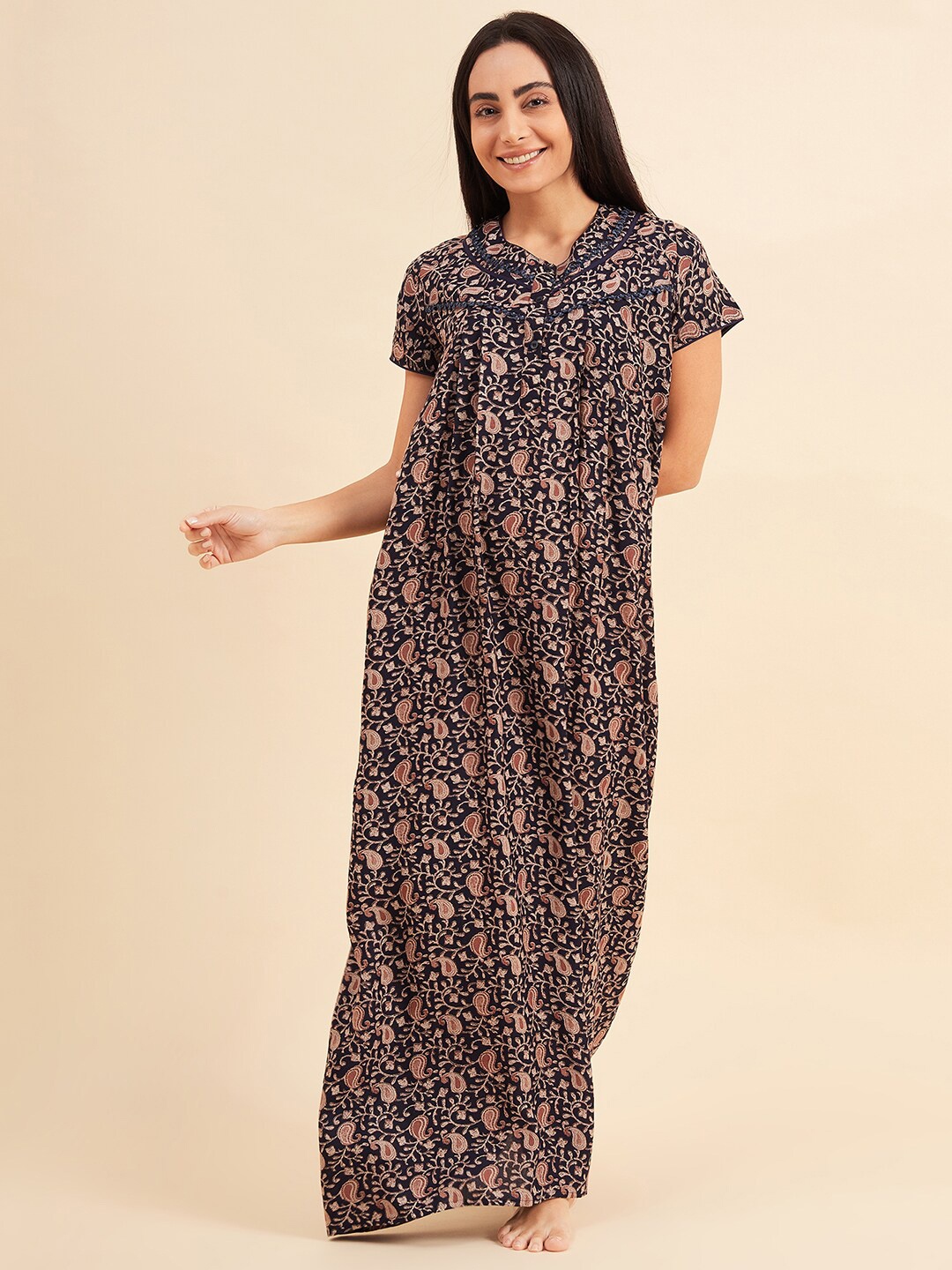 

Sweet Dreams Blue Printed Pure Cotton Maxi Nightdress