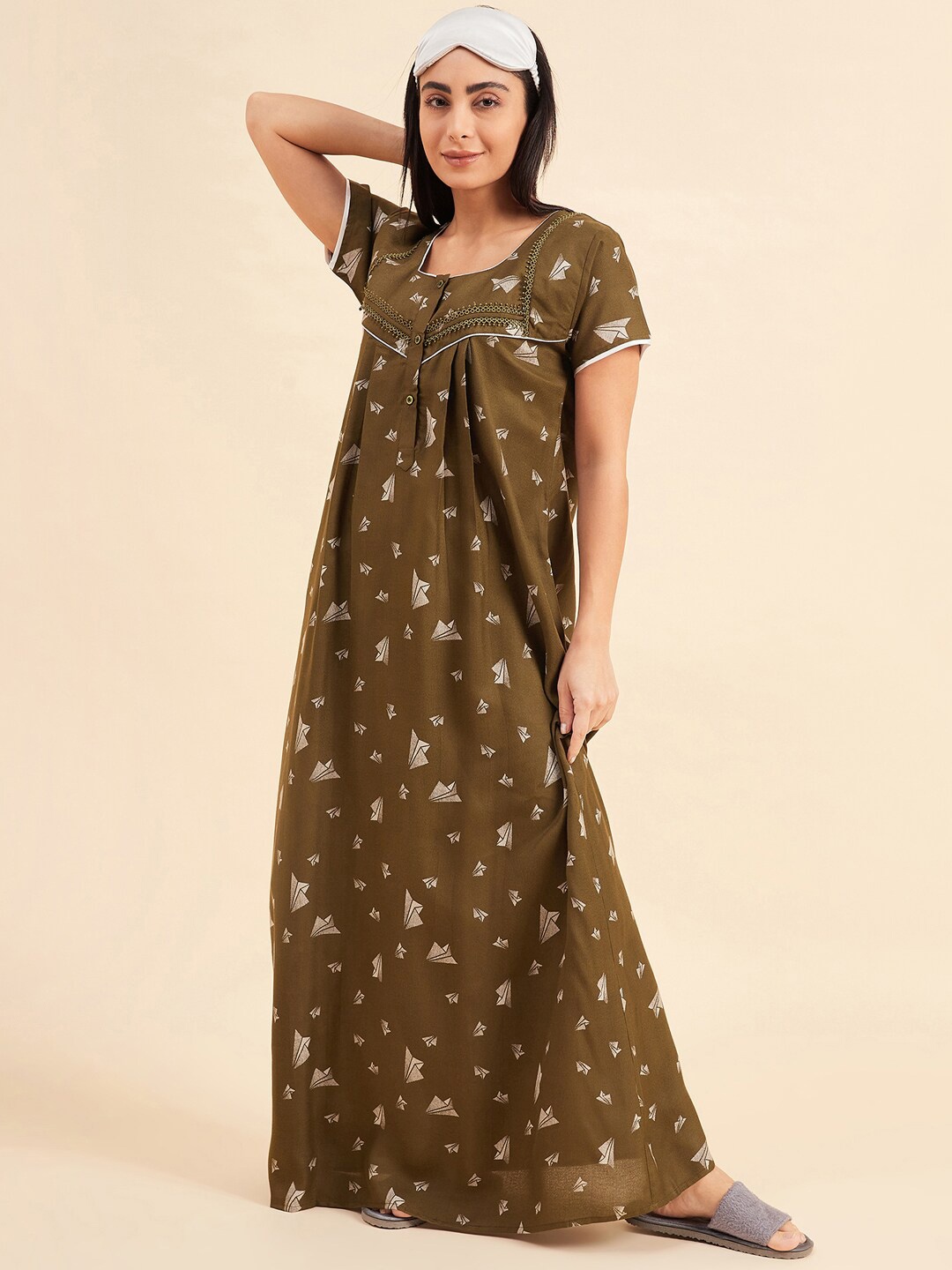 

Sweet Dreams Green Geometric Printed Maxi Nightdress