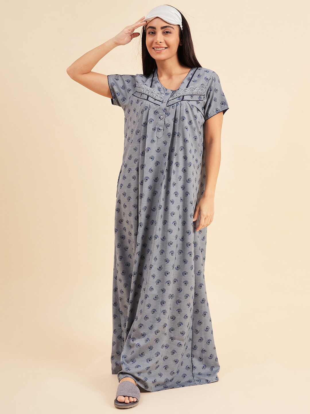 

Sweet Dreams Printed Pure Cotton Maxi Nightdress, Blue