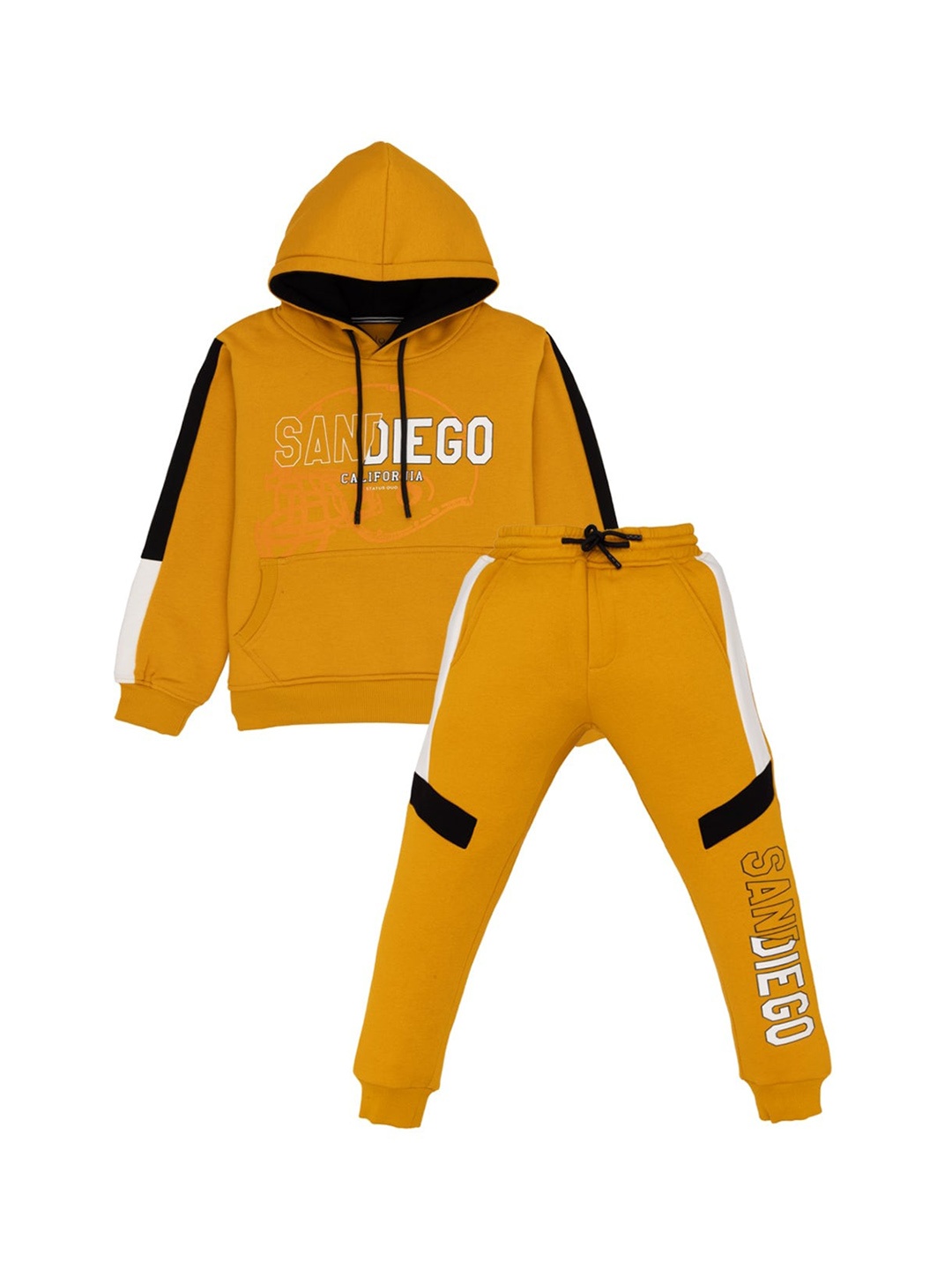

Status Quo Boys Printed Cotton Hooded Tracksuits, Mustard