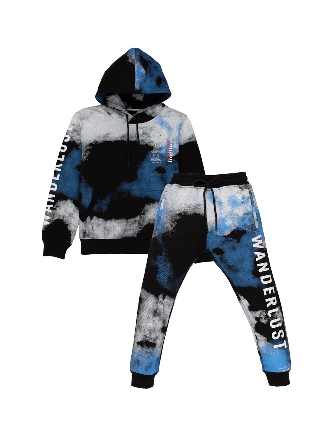 

Status Quo Boys Tie & Dyed Cotton Hooded Tracksuits, Black