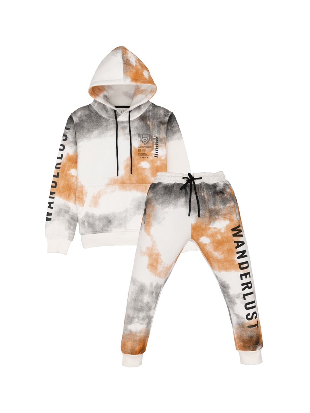 

Status Quo Boys Tie & Dyed Cotton Hooded Tracksuits, Off white