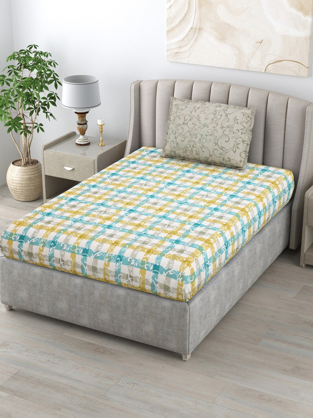 

BOMBAY DYEING Blumen Blue Floral Cotton 120 TC Single Bedsheet with 1 Pillow Cover