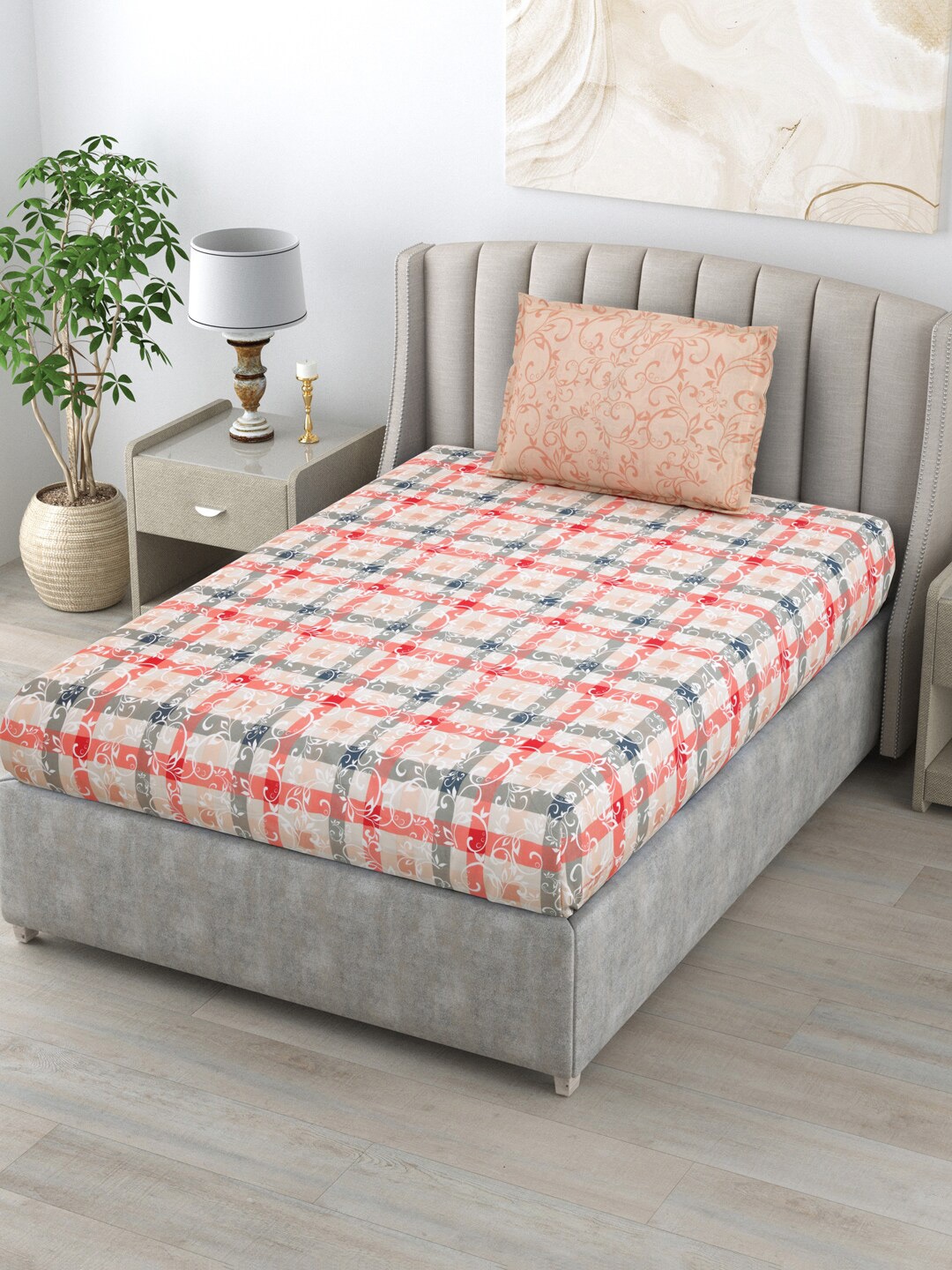 

BOMBAY DYEING Blumen Pink Ethnic Motifs Cotton 120 TC Single Bedsheet with 1 Pillow Cover