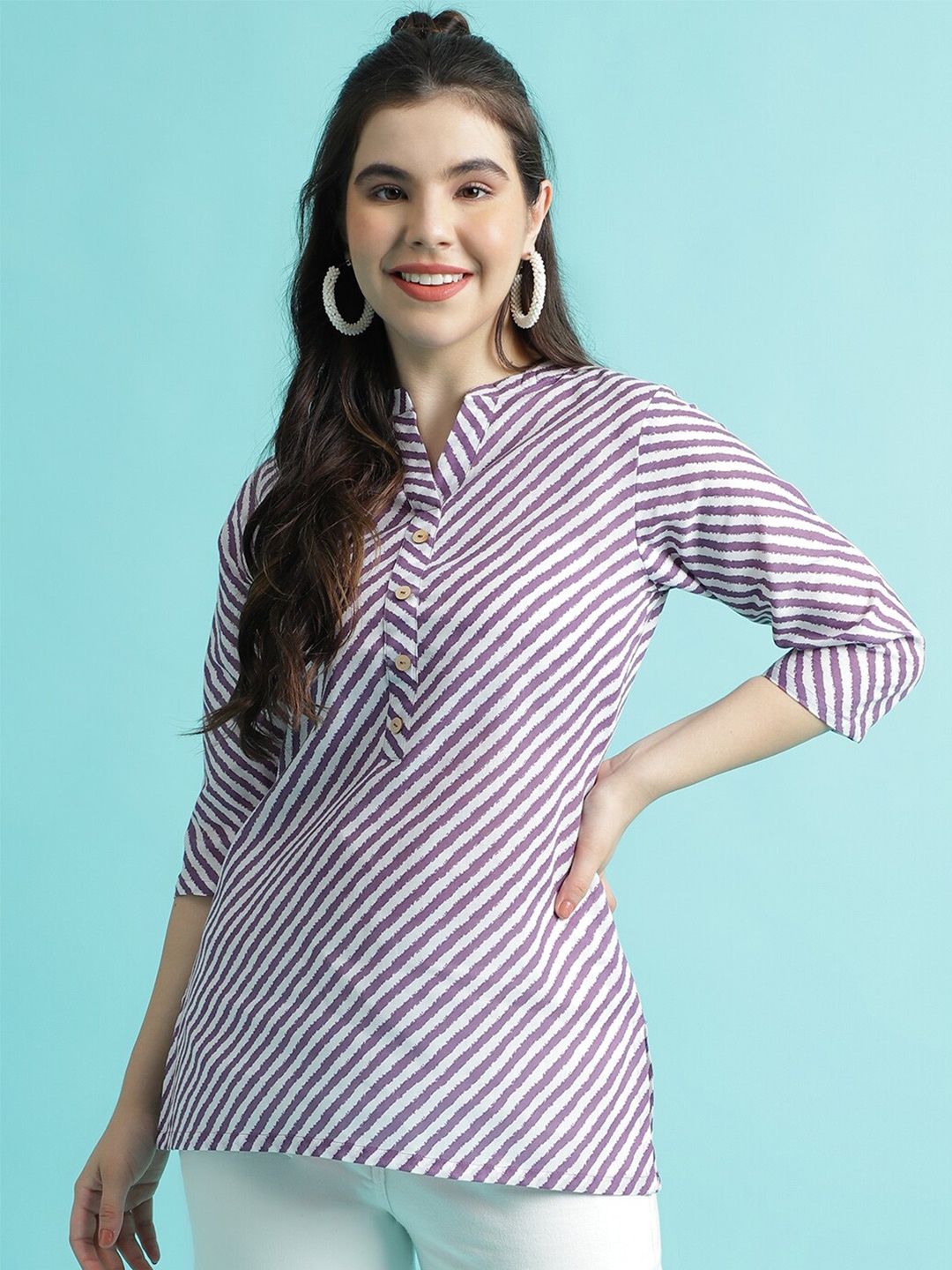

J Turritopsis Leheriya Printed Mandarin Collar Straight Kurti, Lavender