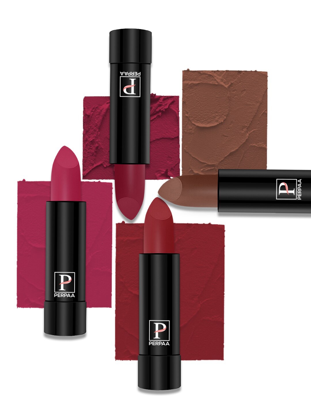 

PERPAA Set Of 4 Creamy Matte Bullet Lipstick 3.5g Each - 86-87-92-111, Brown
