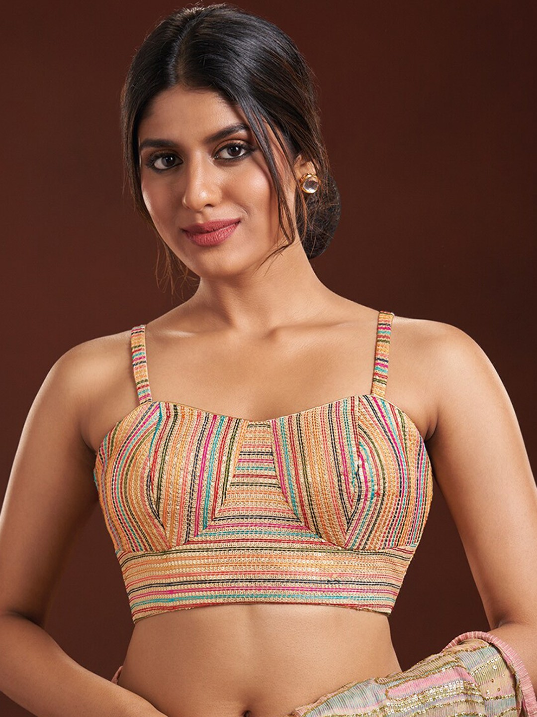 

SALWAR STUDIO Sequinned Sleeveless Saree Blouse, Yellow