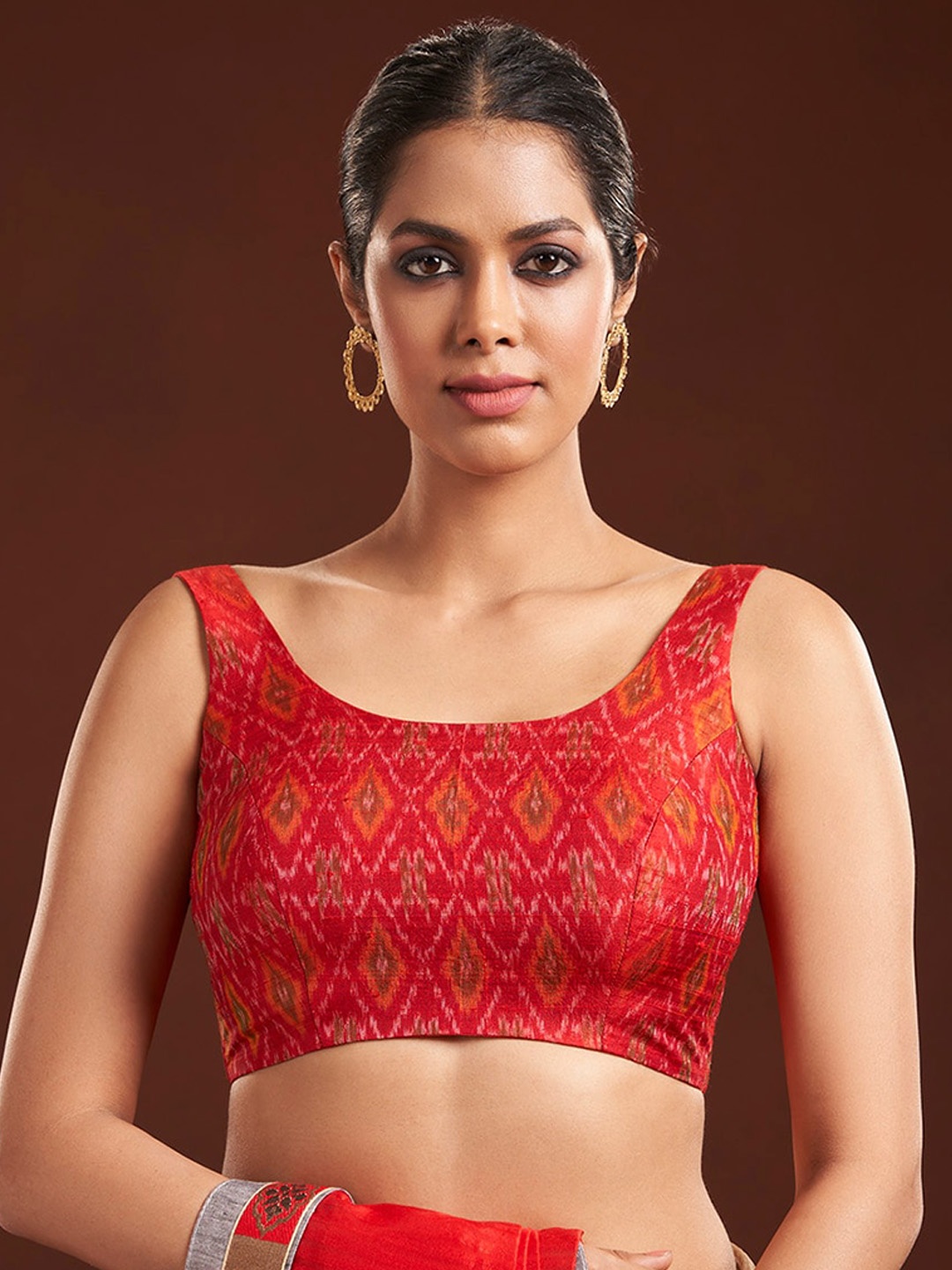 

SALWAR STUDIO Printed Silk Saree Blouse, Red