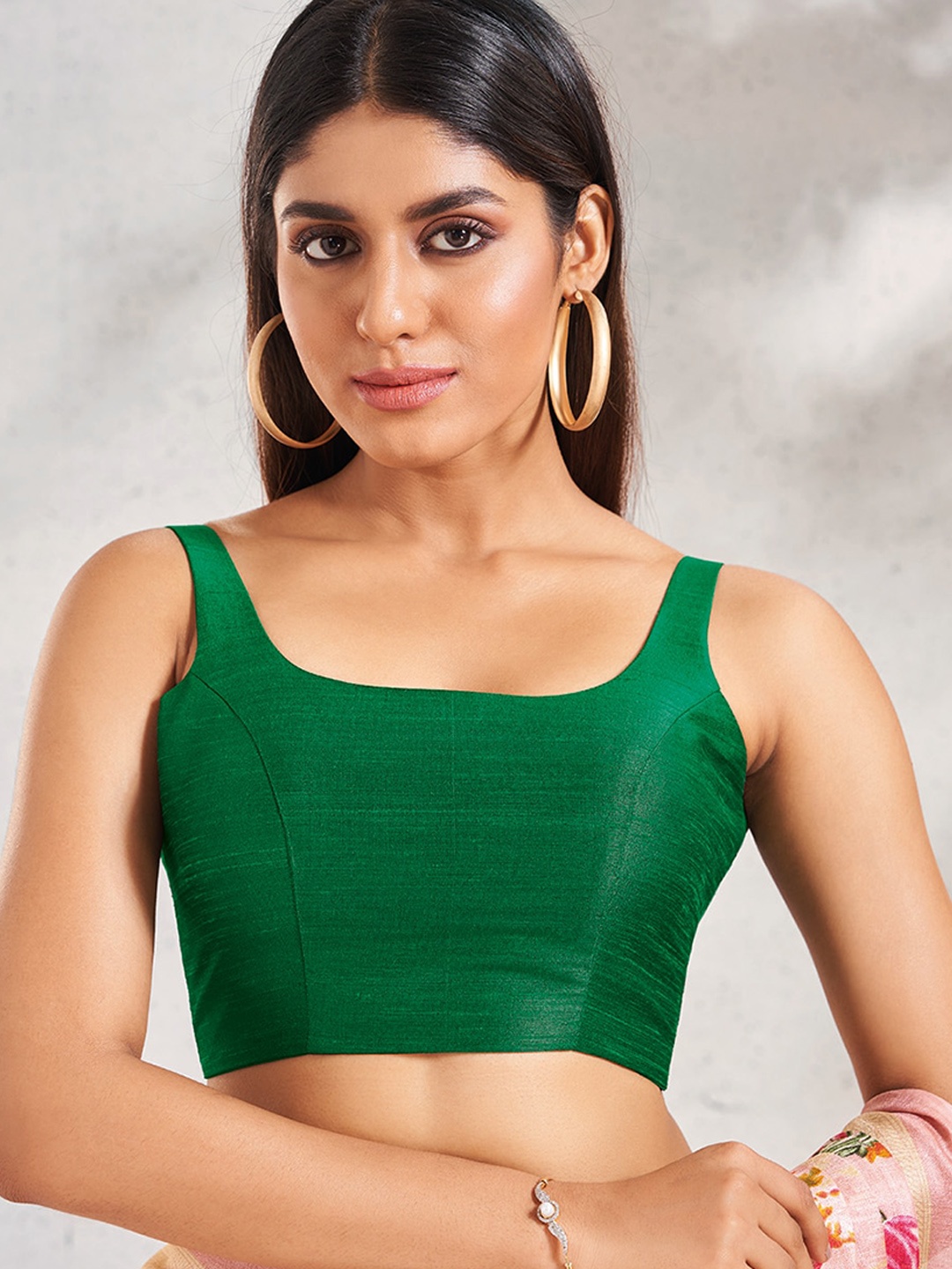 

SALWAR STUDIO Square-Neck Silk Saree Blouse, Green
