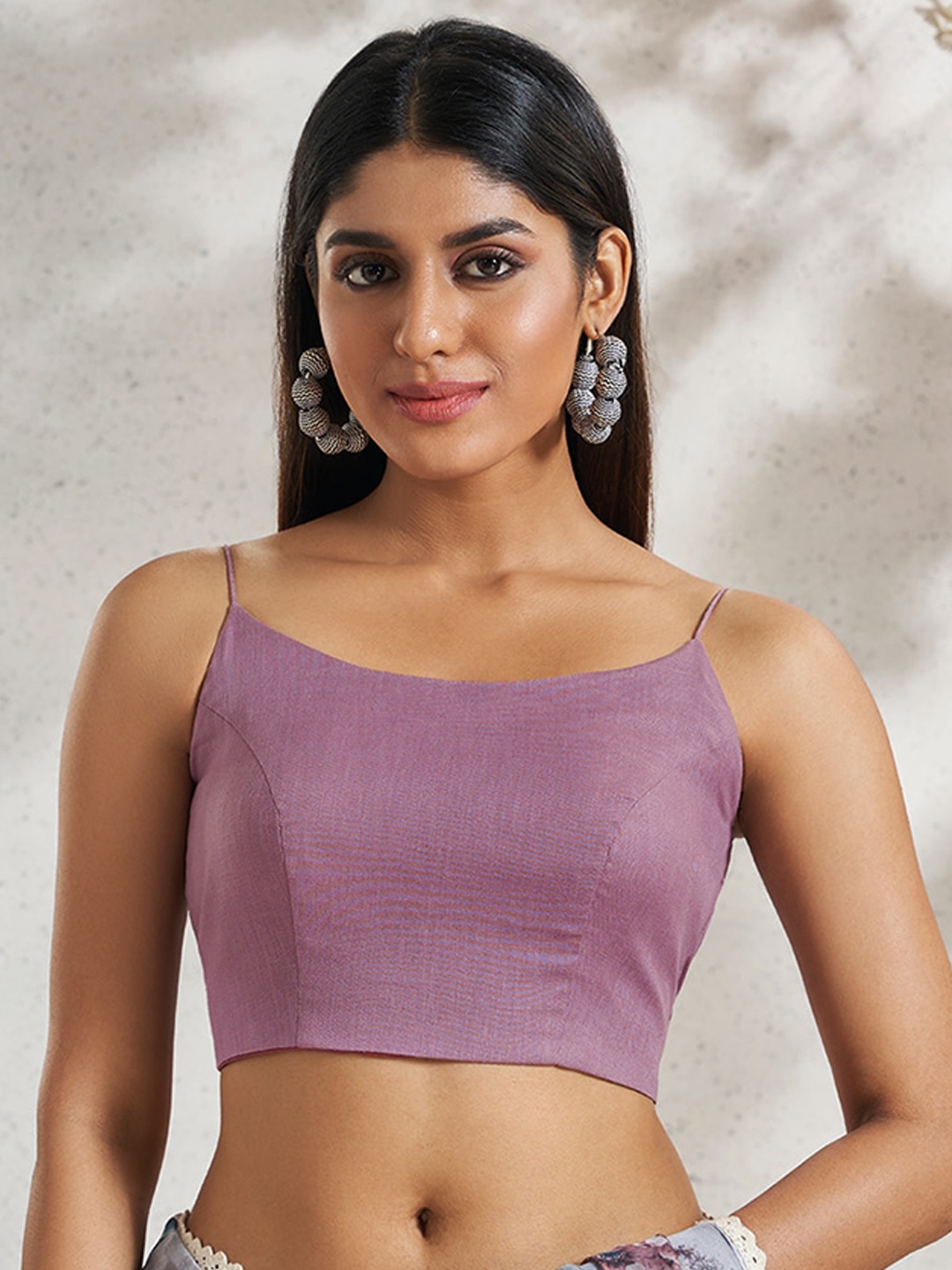 

SALWAR STUDIO Round-Neck Cotton Saree Blouse, Purple