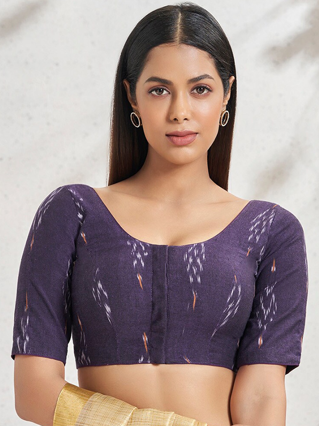 

SALWAR STUDIO Printed Cotton Saree Blouse, Purple