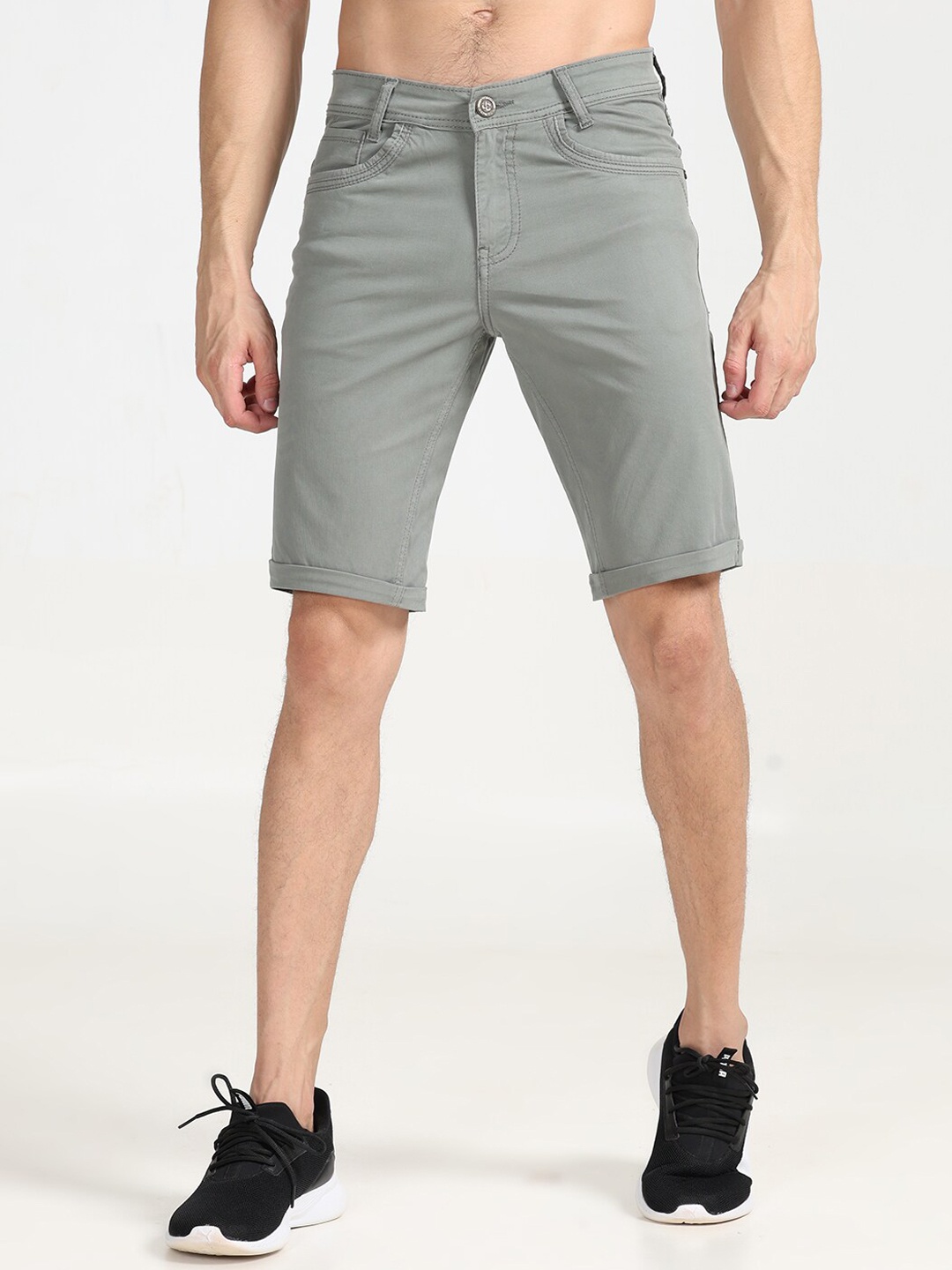 

Jean Cafe Men Mid Rise Slim Fit Pure Cotton Shorts, Grey