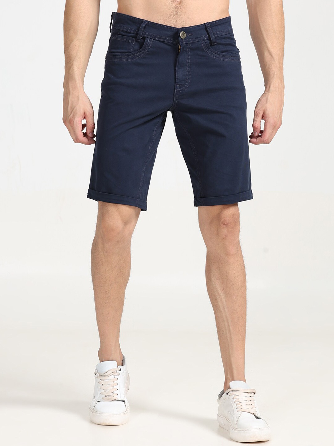 

Jean Cafe Men Mid Rise Slim Fit Pure Cotton Shorts, Navy blue