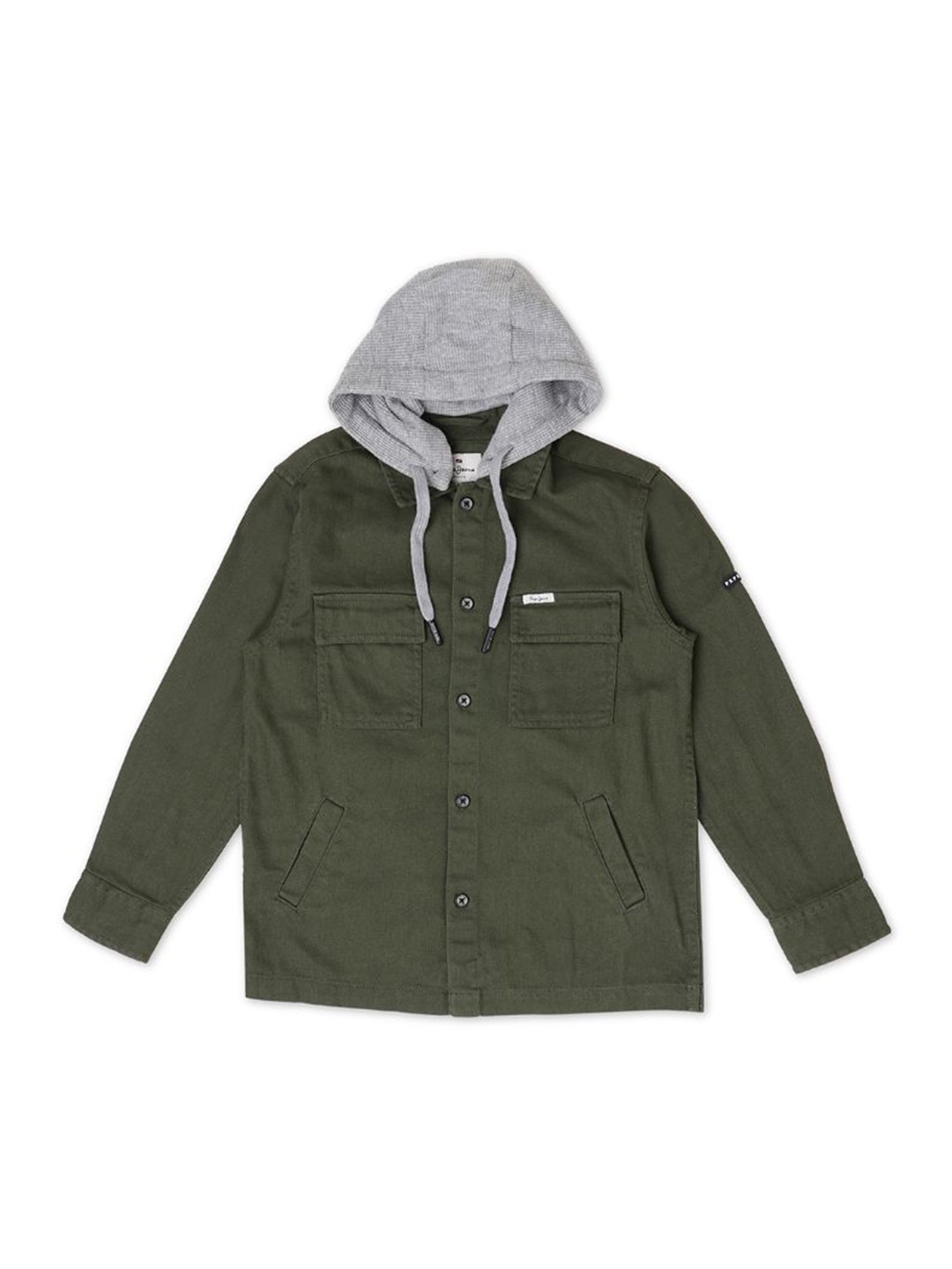 

Pepe Jeans Boys Hooded Chest Pocket Pure Cotton Casual Shirt, Green