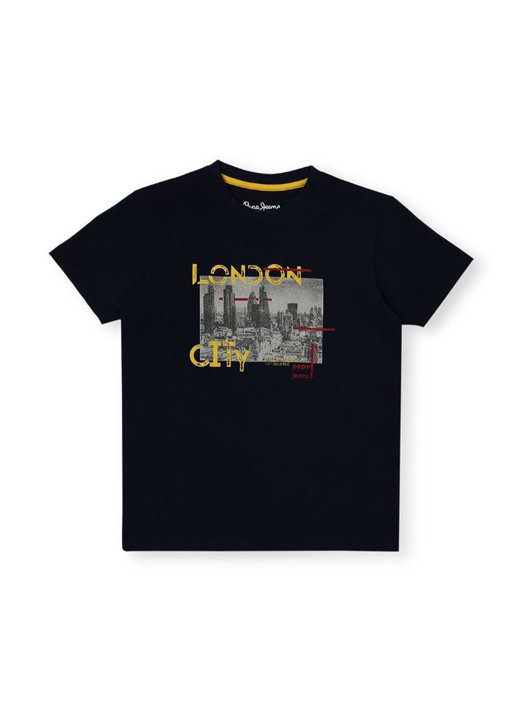 

Pepe Jeans Boys Typography Printed Pure Cotton T-shirt, Navy blue