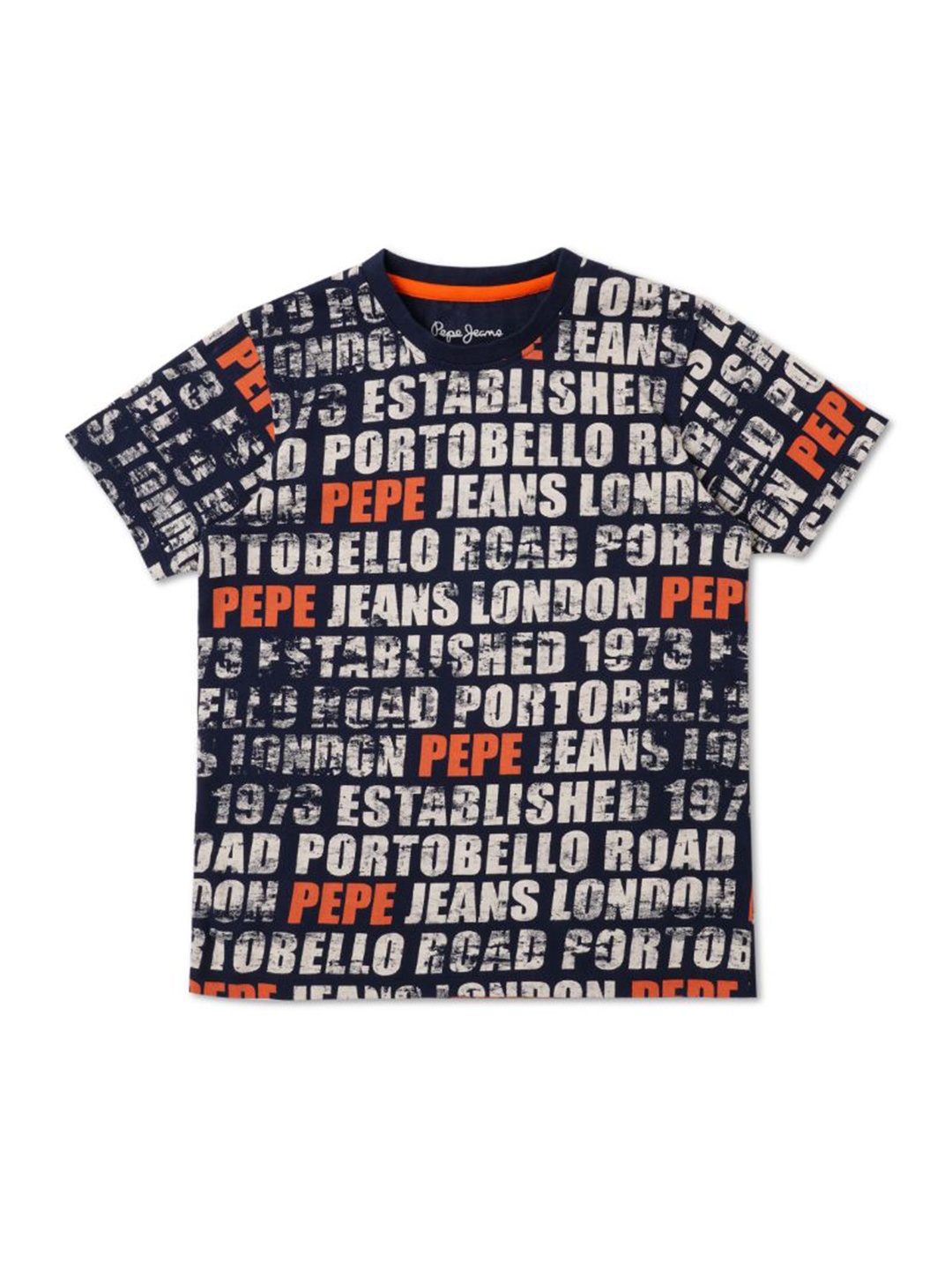 

Pepe Jeans Boys Typography Printed Pure Cotton T-shirt, Navy blue