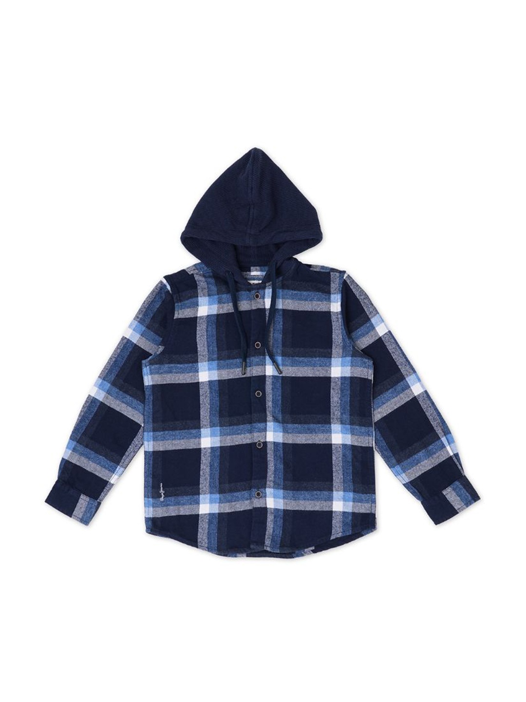 

Pepe Jeans Boys Windowpane Checked Hooded Casual Shirt, Blue